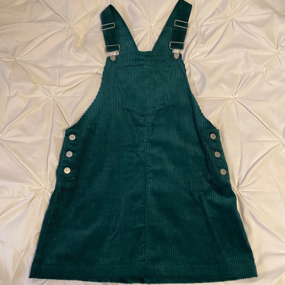 FOREVER 21 GREEN OVERALL CORDUROY DRESS
